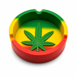 Cendrier Jamaica Leaf rond en silicone aux couleurs rasta vert jaune rouge avec feuille verte en relief