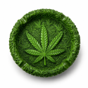 Cendrier résine Green Leaf vert rond avec feuille de cannabis en relief et bordure texturée