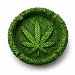 Cendrier résine Green Leaf vert rond avec feuille de cannabis en relief et bordure texturée