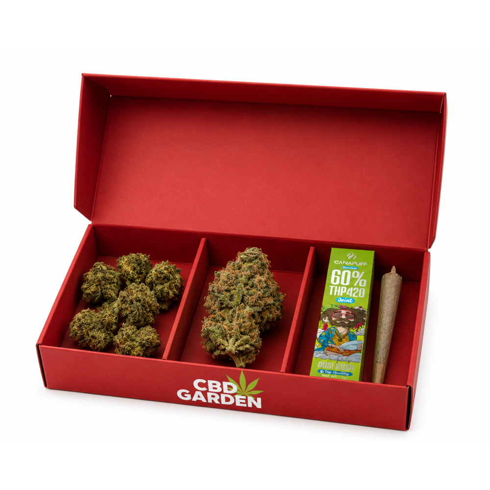 Coffret High CBD GARDEN avec Pre Roll THP420, Fleur de CBD Donny Burger et Fleur de CBD Snow White premium