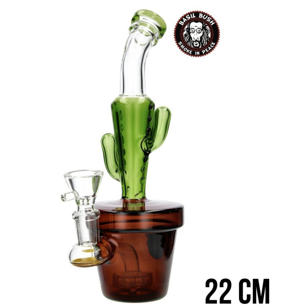 Bang en verre BASIL BUSH en forme de cactus vert dans un pot ambré