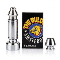 Pipe métal THE BULLDOG chromée à visser avec boîte de 5 grilles et tête de bol de rechange