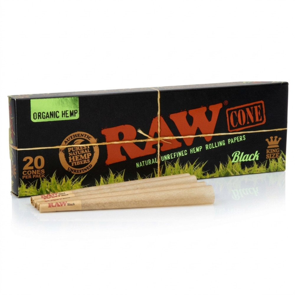Pack de 20 cônes préroulés RAW Black Organic Hemp King Size